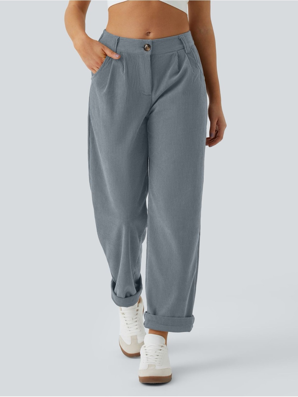 NWT Halara Mid Rise Blue Corduroy Casual Pants Size M - Picture 2 of 8